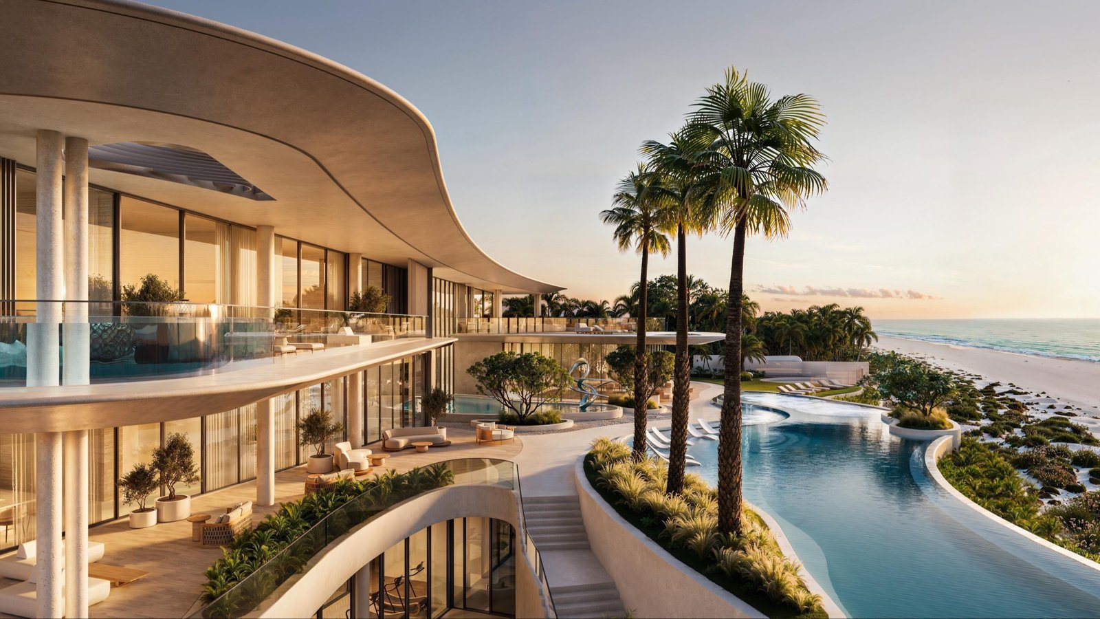 Private Pool at Faya Al Saadiyat mansion residents with turquoise waters, and exclusive lounge areas